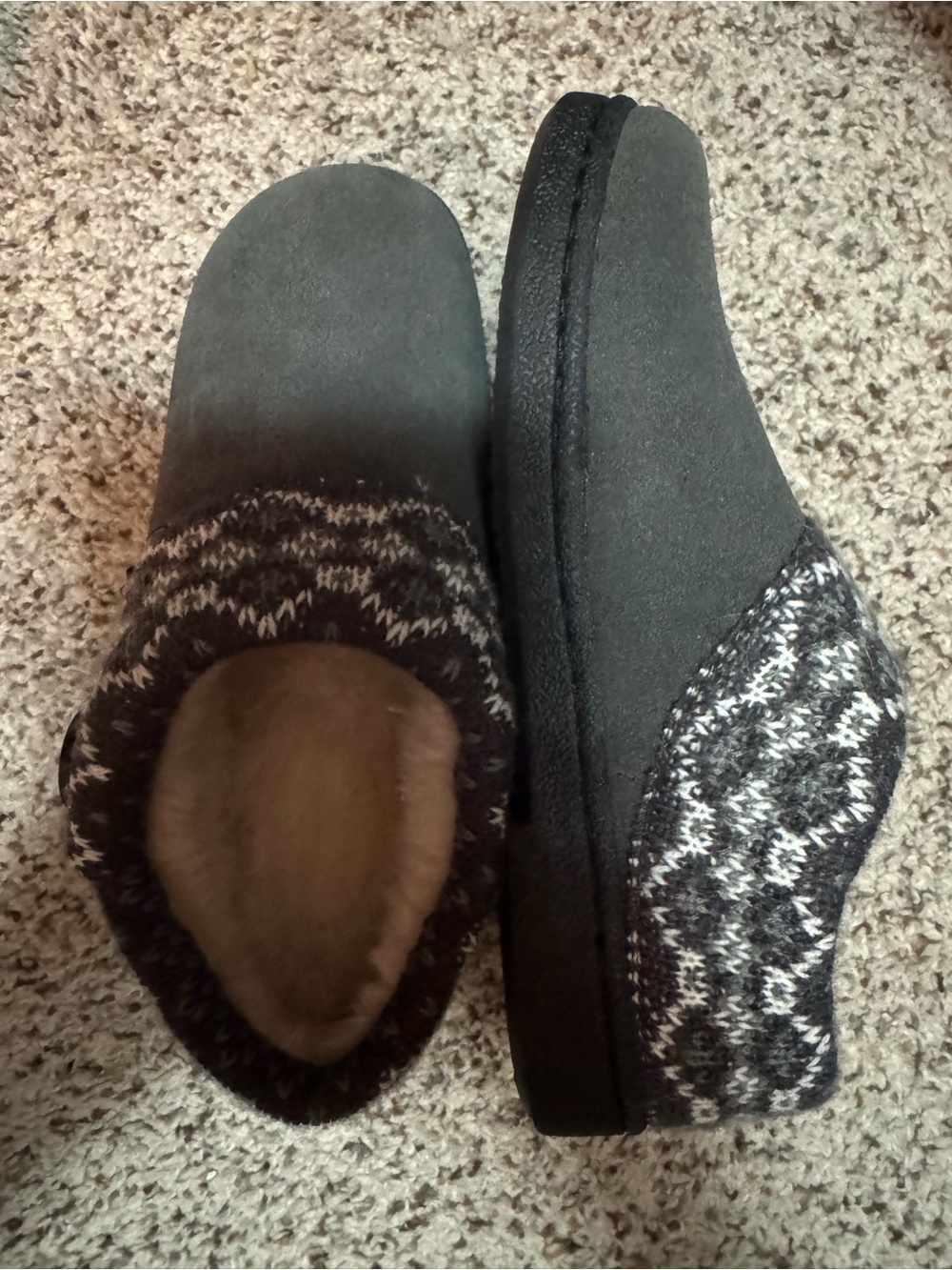 Natural Reflections Gray Knit-Trim Slip-On Mules